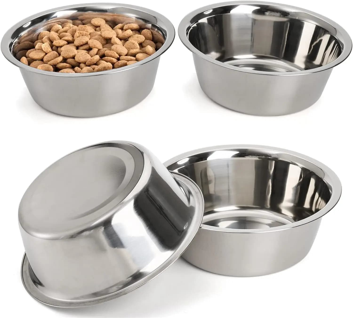 Set di 4 Ciotole per Animali in Acciaio Inox, Piatto Grande per Cani da 21 cm, Ciotola per Cibo e Acqua da 1,4 L per Supporto Rialzato, Lavabile in Lavastoviglie