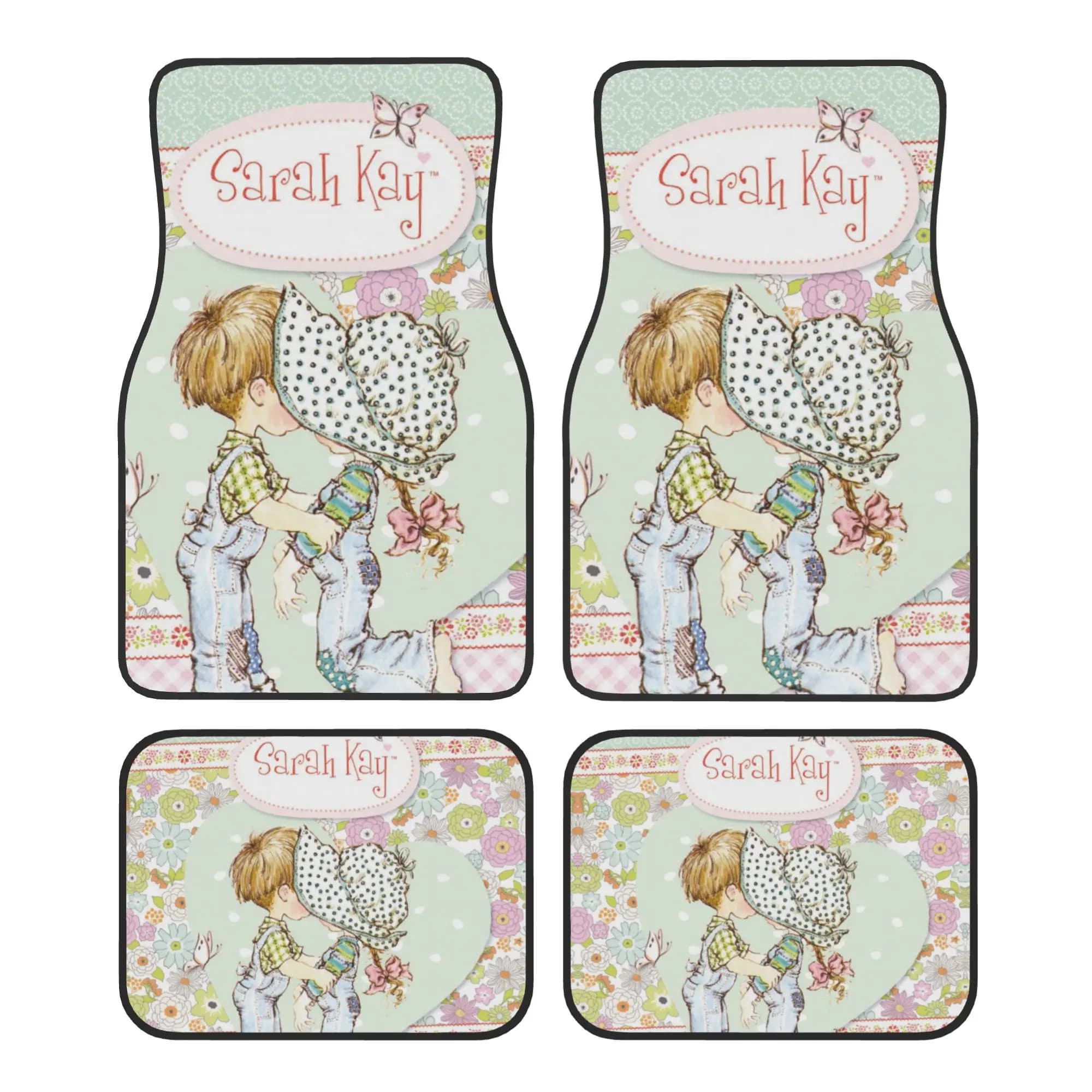 Crystal Velvet Car Floor Mats 4 Pcs Non-Slip Carpets Rugs Sarah Kay Girl Animation Universal Car Front Rear Carpets Foot Mats