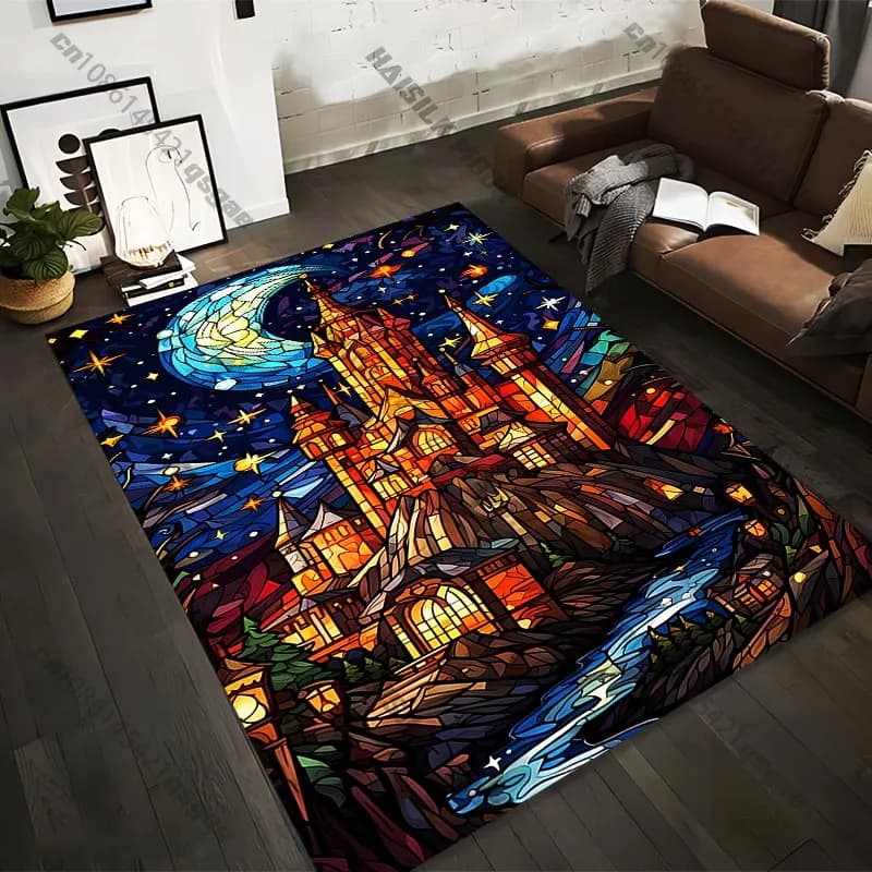 Carpets printed with magic castle under the night sky in 21 sizes, yoga mats for adults, decorations for the living room, personalized zerbino