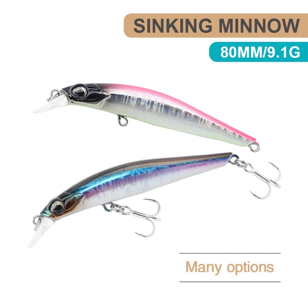 8 centimetri 9.1g Esche Da Pesca Affondamento Minnow Wobbler Long Casting Artificiale Esca Dura Jerkbait Attrezzatura Da Pesca Per Trota Spigola MN610