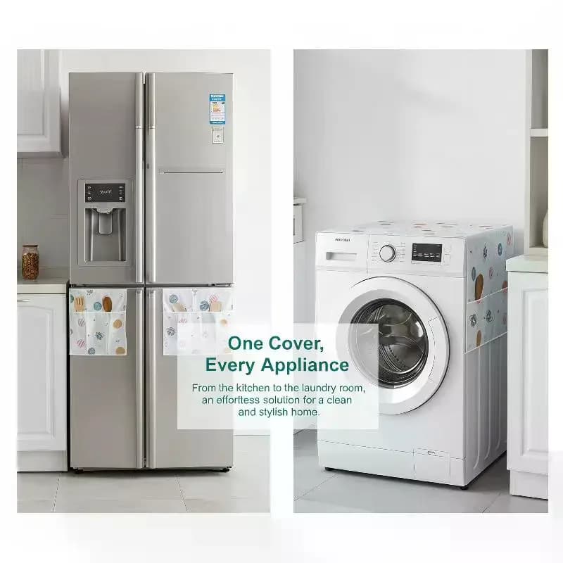 Reusable Refrigerator Washing Machine Dust Cover with Storage Hanging Bag Washable for Dorm Apartment Kitchen Laundry Use