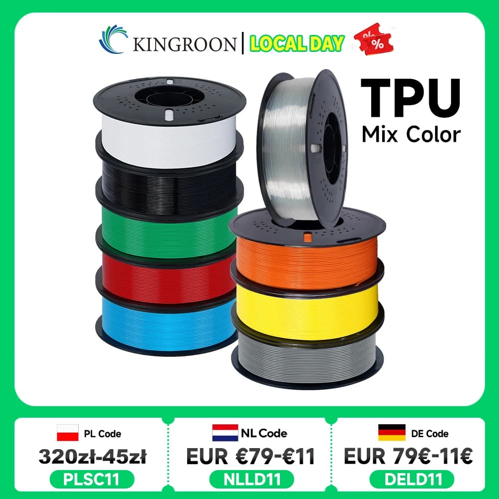 KINGROON Flexible TPU Filament 1,75 mm, 5 kg 10 kg 3D Printing TPU Filament for 3D Printer, Non-toxic Soft 3D Plastic