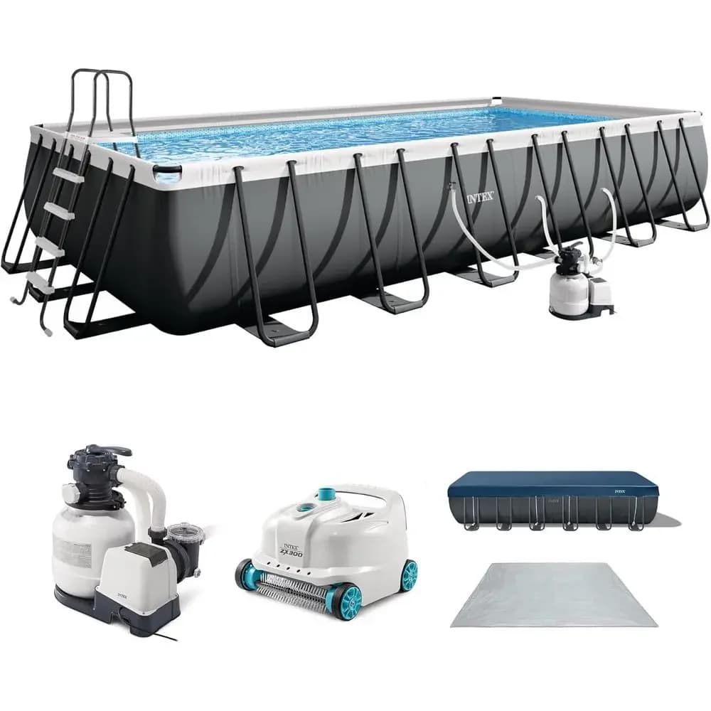 24t x 12t Above Ground Pool Set with Sand Filter Pump and Deluxe Auto Vacuum Cleaner