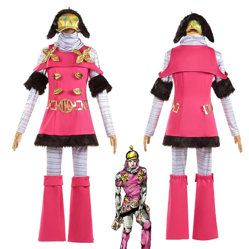 Costume Cosplay Anime JOJO, Pantaloncini e Uniforme per Adulti, Completo Rosso Rosa per Halloween e Carnevale