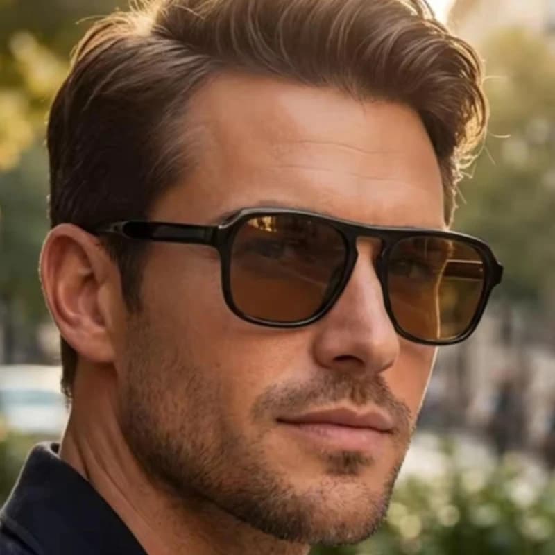 Men Retro Single Girder Pilot Driving Shades Outdoor Sunscreen Sunglasses Square Frame Colored Lens Ladies Shades Glasses