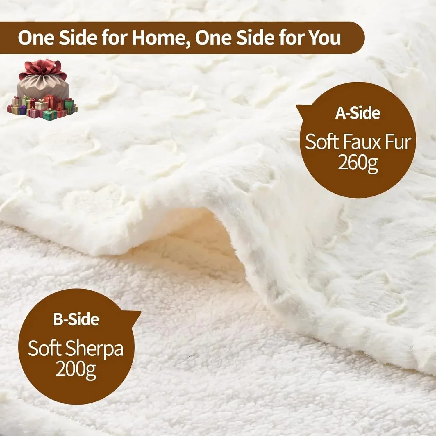 Coperta Elettrica King Size 254 x 229 cm, Coperta Riscaldata con Doppio Controllo, Fantasia Floreale Bianca in Pelliccia Sintetica e Sherpa Calda, 10 Livelli di Calore