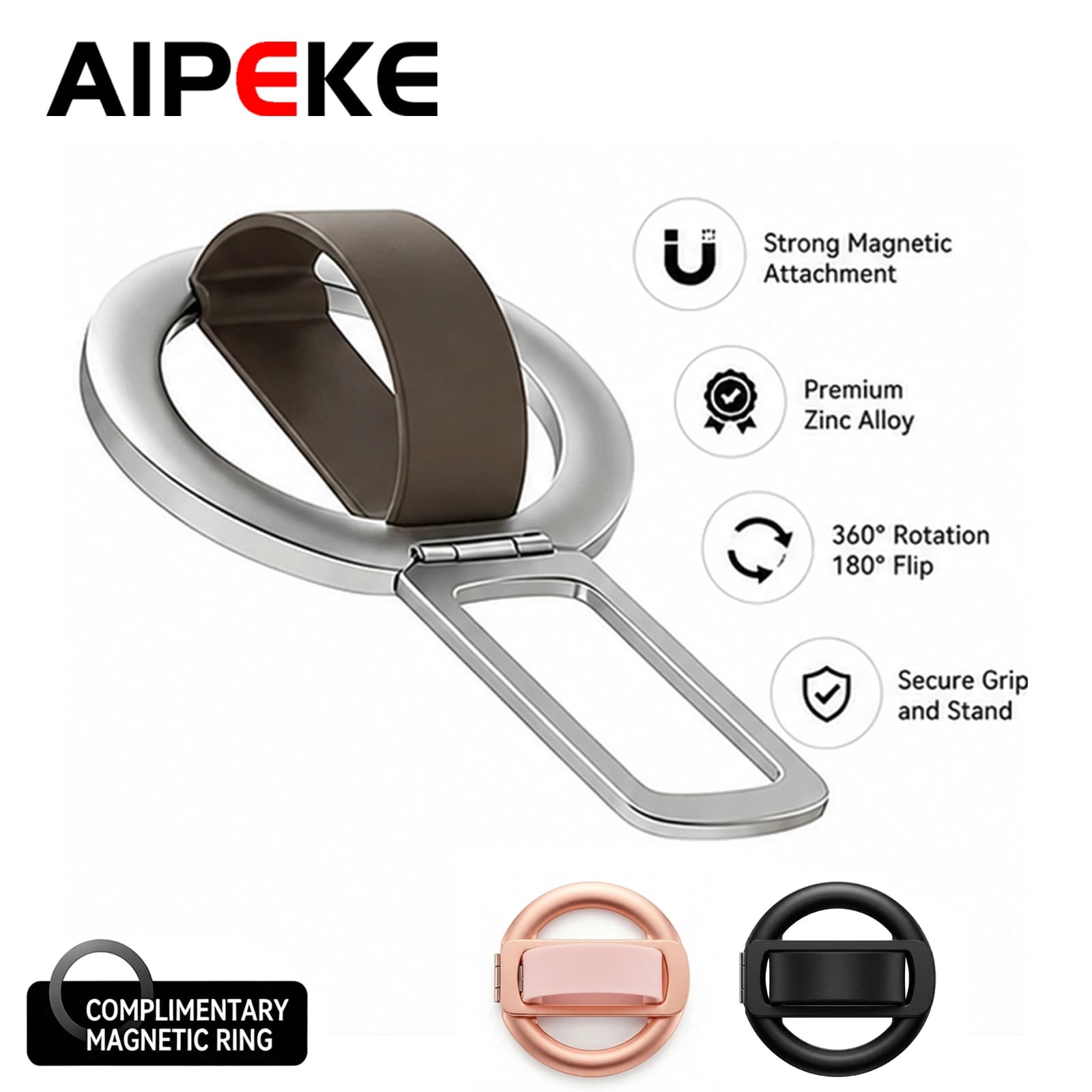 AIPEKE Magnetic finger Phone holder Folding Phone Grip silicone ring 360° Rotation for magsafe holder iPhone 15 16 17 Xiaomi