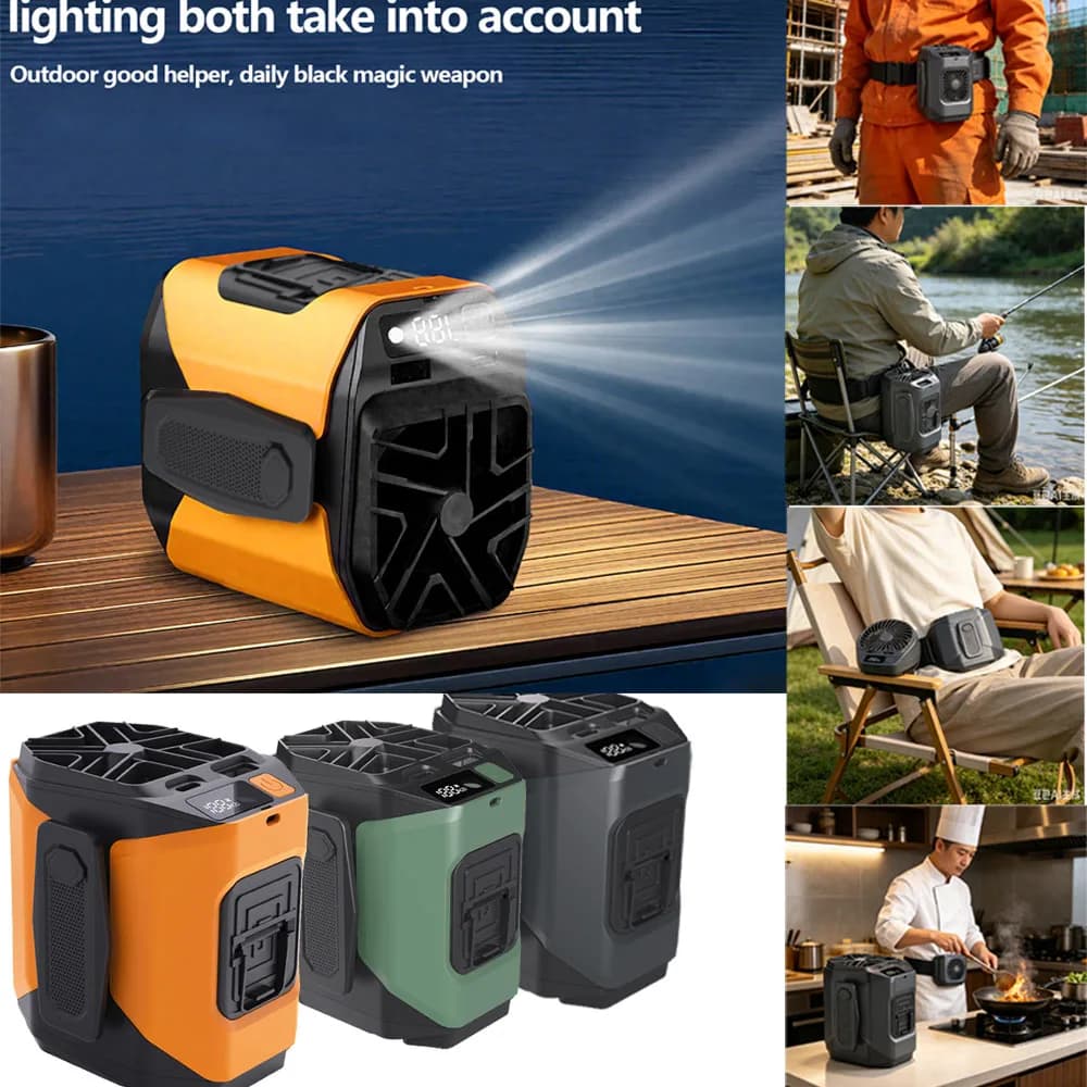 Ventilatore Portatile da 10000mAh per Esterni, Ventilatore da Collo o da Cintura, Potente Vento, Ricaricabile, con Schermo Display, Ideale per Lavoro all'Aperto