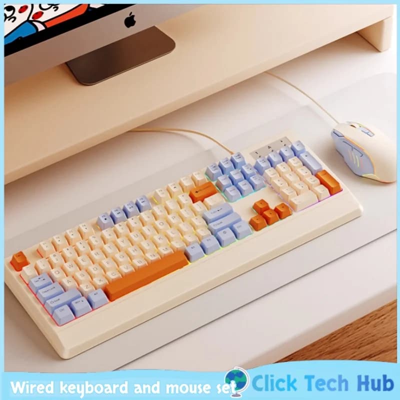 Office Wired Keyboard And Mouse Set Mechanical Feel And High Aesthetic Value Suitable For Laptops Women'S Office Games Keyboards
