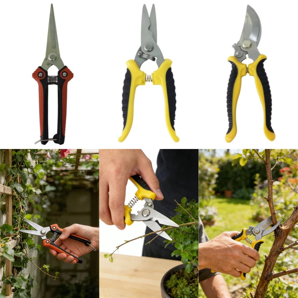 Set di 3 Forbici da Giardinaggio Multifunzione, Include Cesoie per Potatura, Forbici Floreali e Forbici per Raccolta Frutta