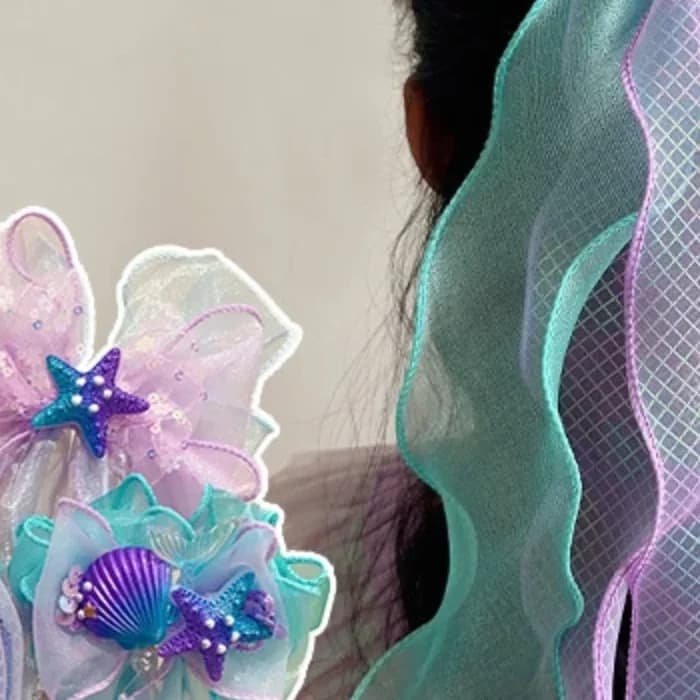Copricapo a sirena, fiocco da principessa per bambini, forcina, filato galleggiante per ragazze, fermaglio per capelli intrecciato, accessorio per capelli da fanciulla a sirena