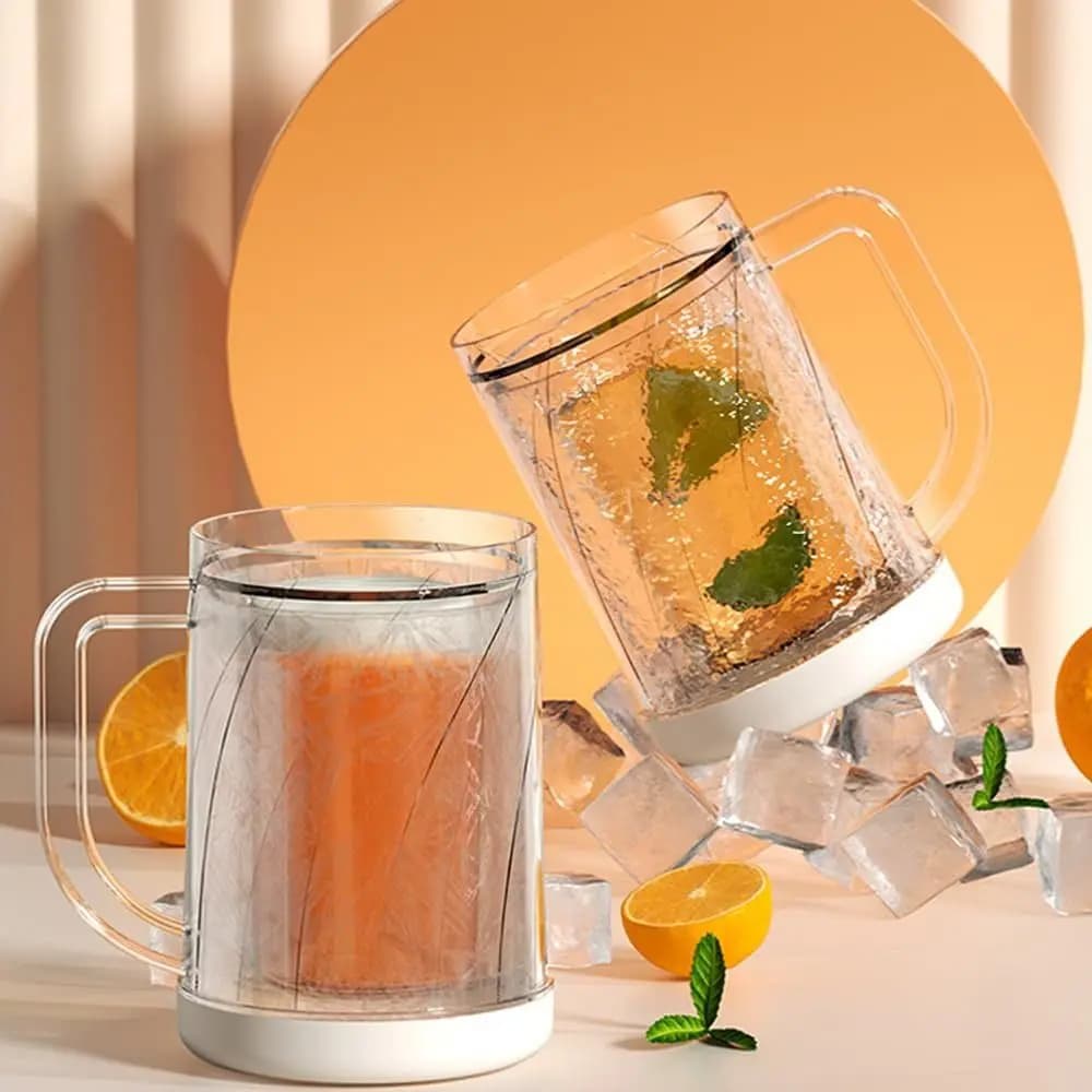 Home with Handle Liquid Refrigerator Frozen Cup Summer PET/PP Ice Cold Beer Glass Double Layer 20oz Freezer Beer Mugs