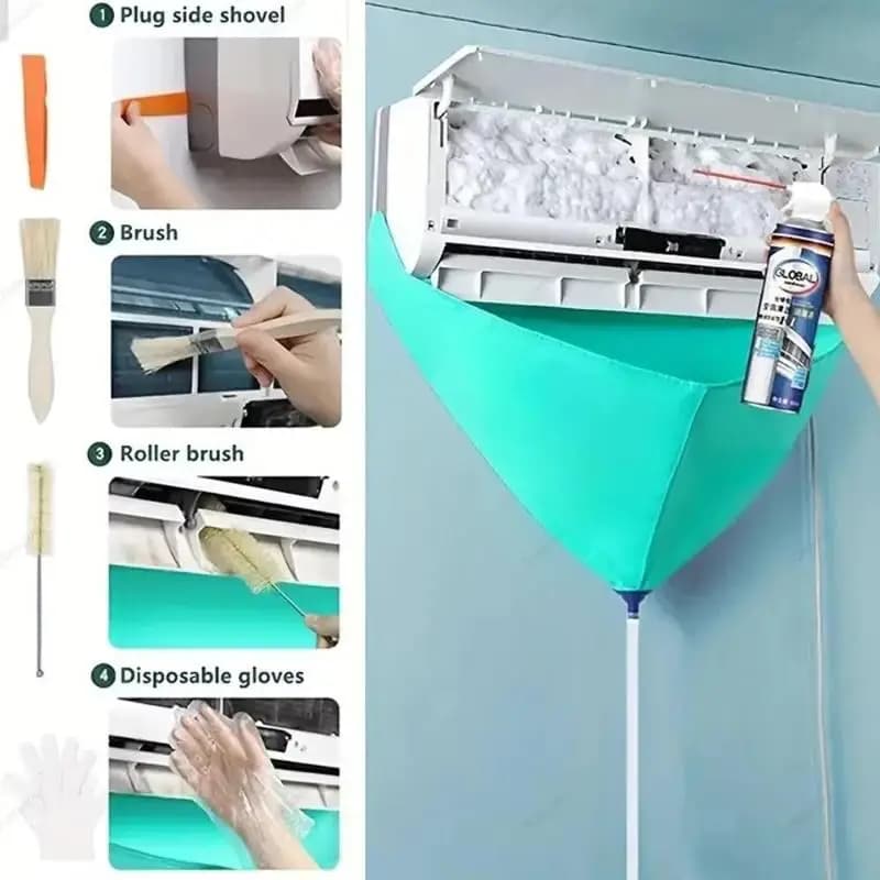 ：1Set AC Cleaning Cover Kit Leak-Proof Disassembly-Free Wash Bag with Drain Pipe for Home Indoor Air Conditioner Accessories