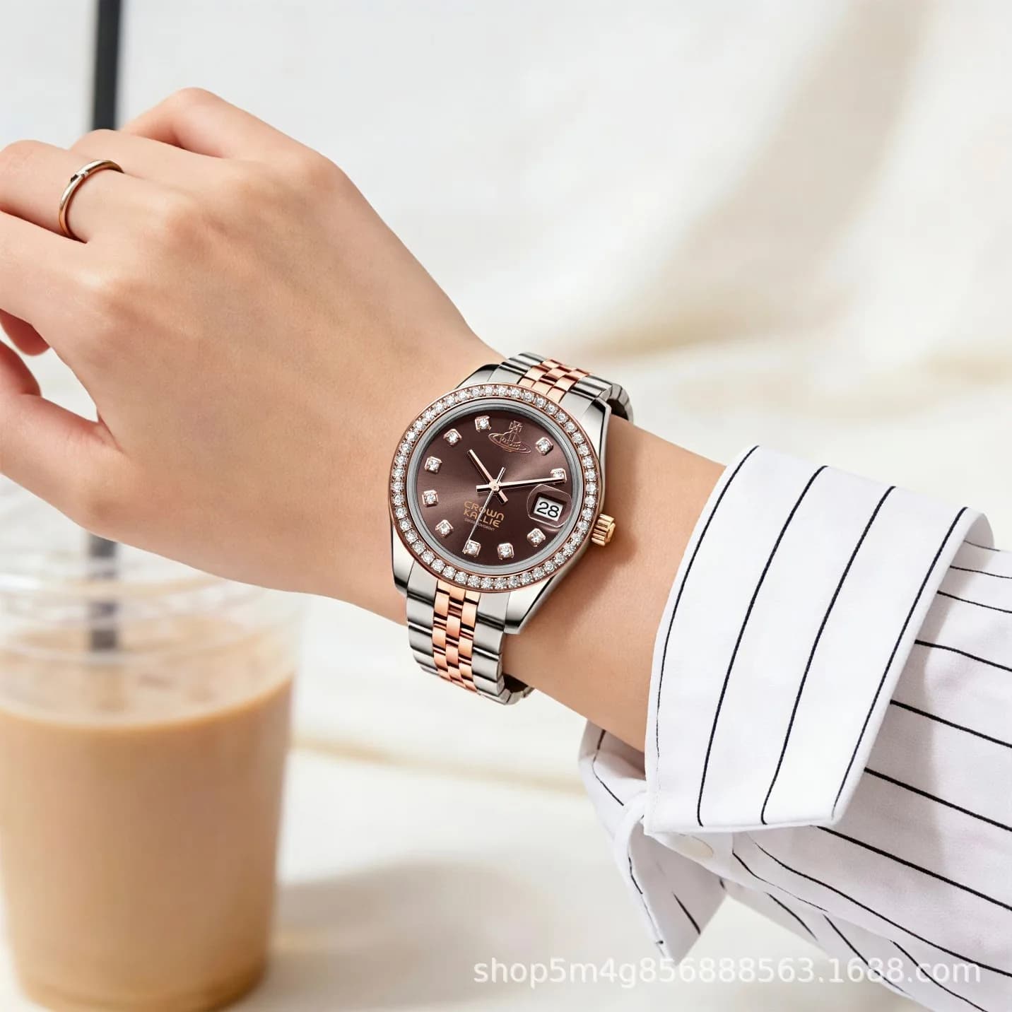 Crown Kallie - Classic Diary Series Gold Mocha Coffee Commuter Fully Automatic Women's Watch CK8165 NO:6