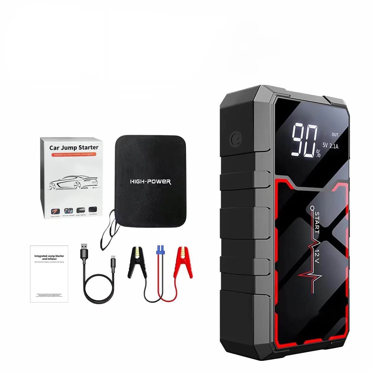 Avviatore d'Emergenza per Auto con Power Bank 200-600A, Caricabatterie Portatile, Booster Auto 12V, Dispositivo di Avviamento Automatico, Batteria d'Emergenza per Auto