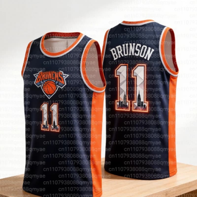 Maglia da Basket Versione AI 3D Jalen Brunson Genitore-Figlio # 11 Magliette da Allenamento per Giovani Basket Americani ad Asciugatura Rapida