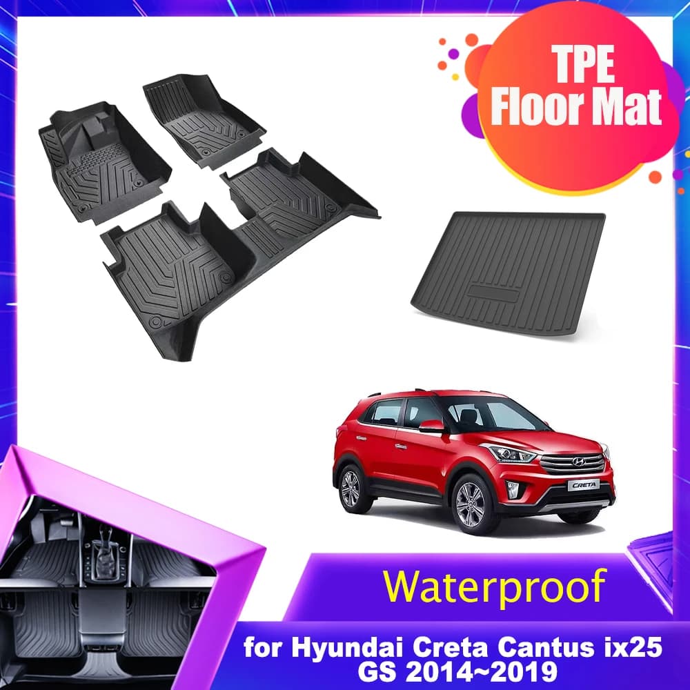 Tappetini per Auto in TPE per Hyundai Creta Cantus ix25 GS 2014~2019 2015 2016, Protezione Impermeabile per Bagagliaio, Accessori
