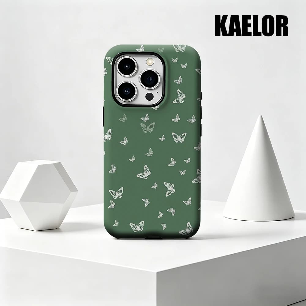 Custodia Kaelor opaca antiurto per MagSafe per iPhone 17 16 15 14 Plus 13 Pro Max, in PC rigido, verde salvia, con farfalla