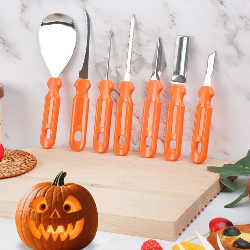 Kit di strumenti per intaglio della zucca Halloween - Set professionale per intaglio della zucca da 7 pezzi - 12 strumenti per intaglio in acciaio inossidabile Halloween