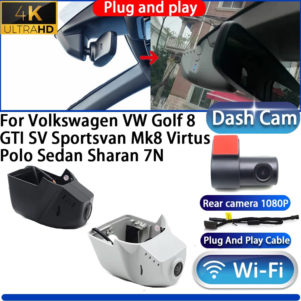 For Volkswagen VW Golf 8 GTI SV Sportsvan Mk8 Virtus Polo Sedan Sharan 7N Dash Cam Camera DVR 4K Plug And Play Video Recorder