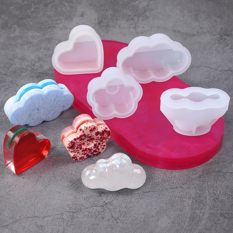 Porta biglietti da visita Stampo in silicone Cuore Nuvola Forma di fiore Espositore per carte Ornamenti da tavolo per ufficio Stampo in resina epossidica