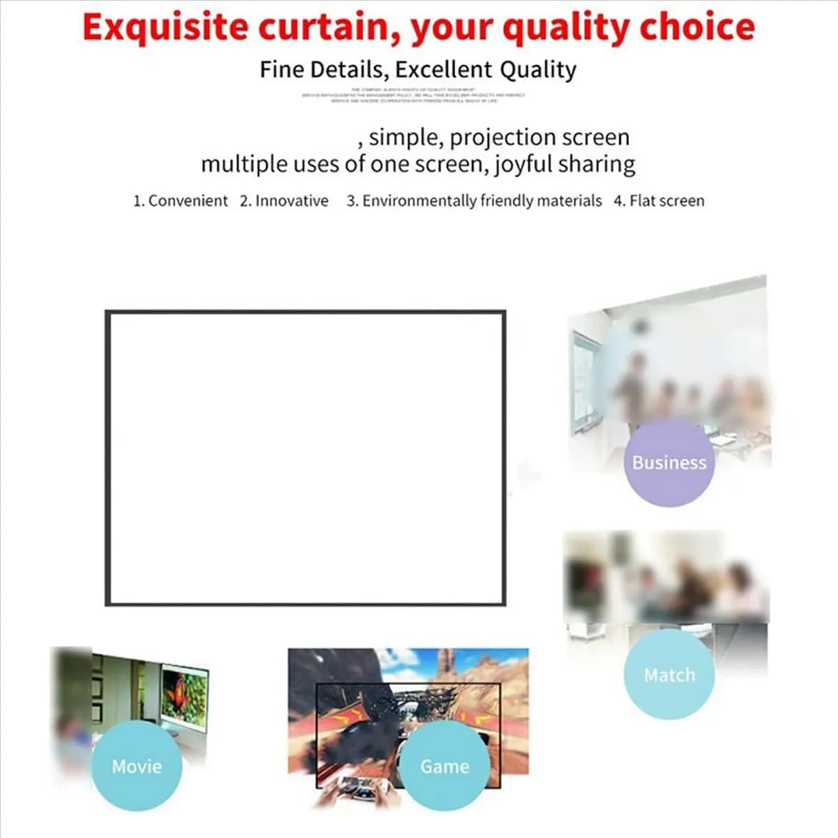A49T Portable Projector Screen for Home Theater Outdoor HD White Foldable Anti-Crease (100Inch)