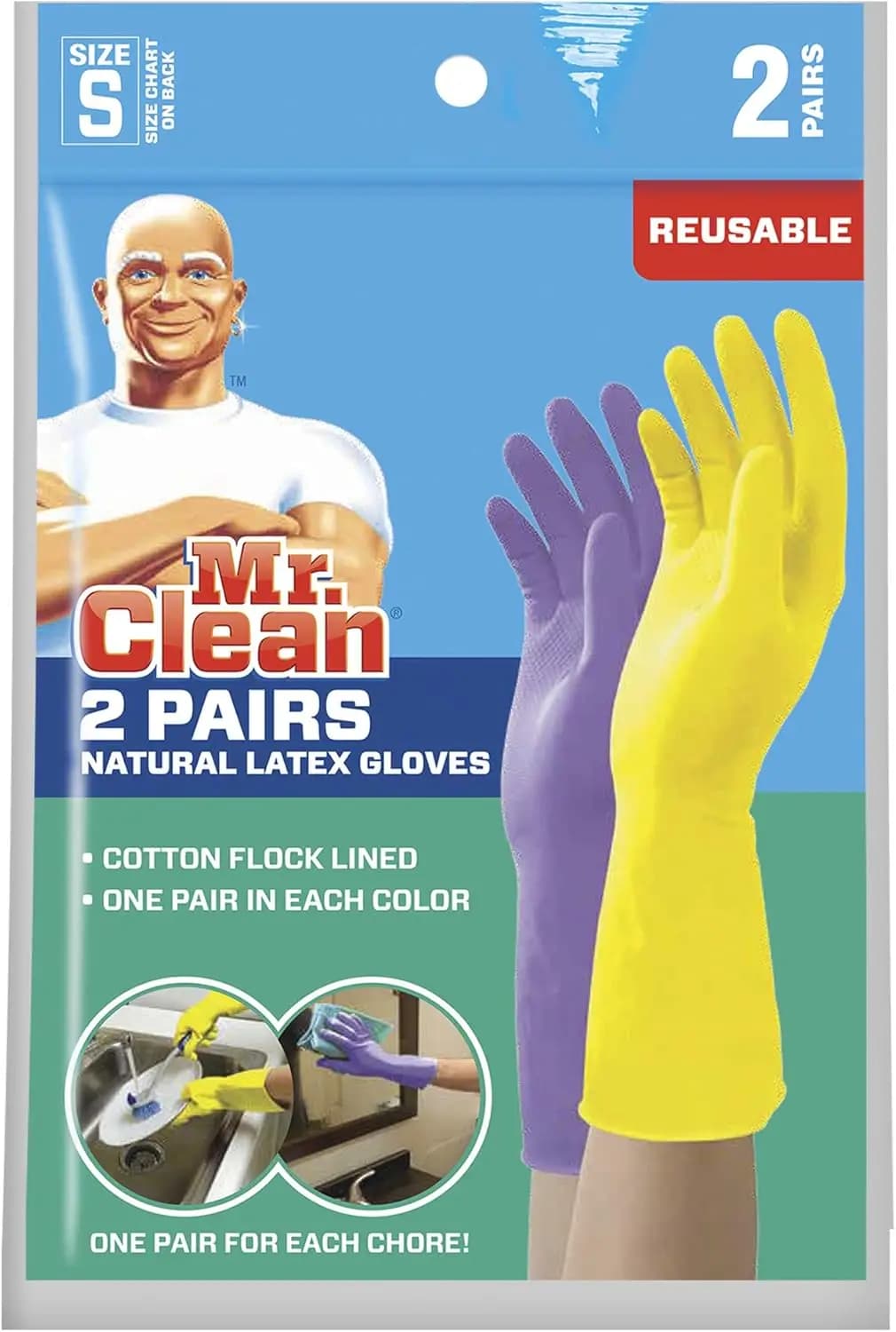 Small reusable latex gloves in two colors set of two pairs