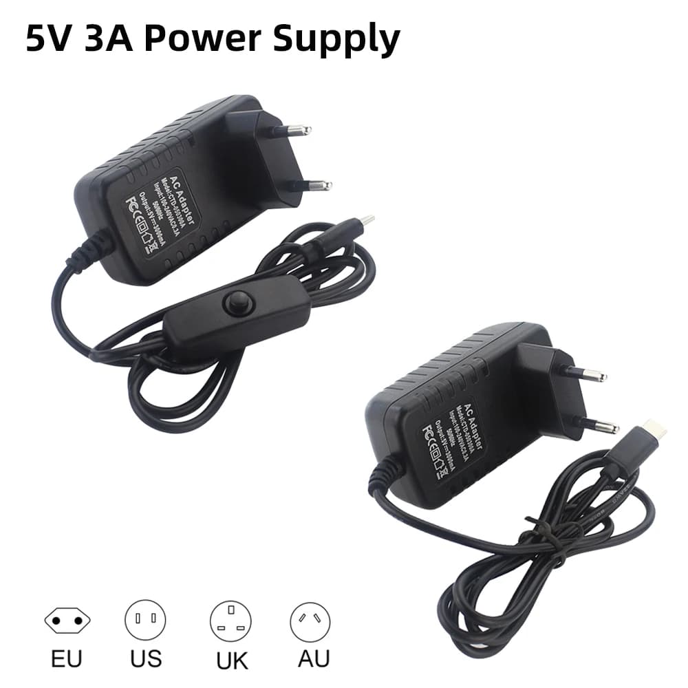 Raspberry Pi 4 5V 3A USB Type C Power Adapter 100-240V for Pi 4 Orange Pi 3B OPI Zero 3 Charger