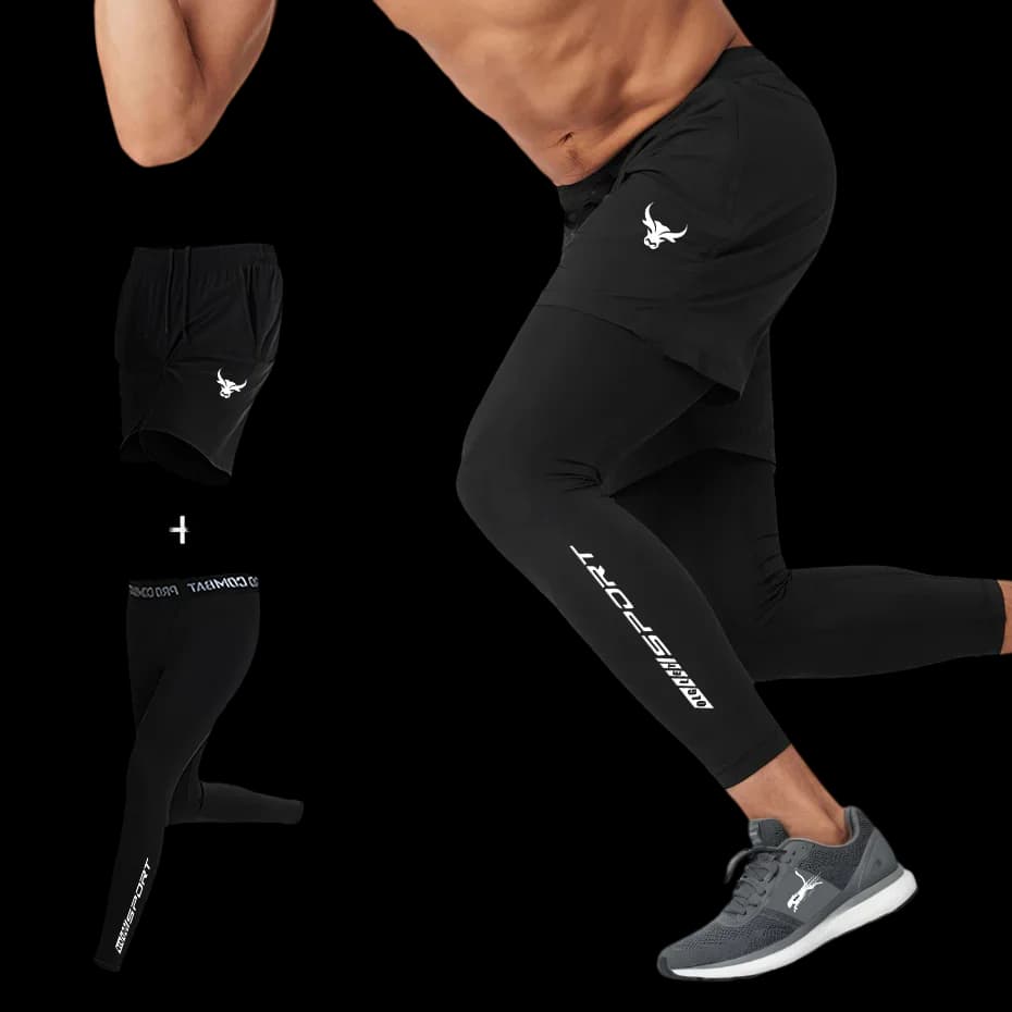 Pantaloni da jogging autunno inverno per uomo 2 in 1 Allenamento da palestra atletico Pantaloni da compressione da corsa Stampa Pantaloni sportivi ad asciugatura rapida