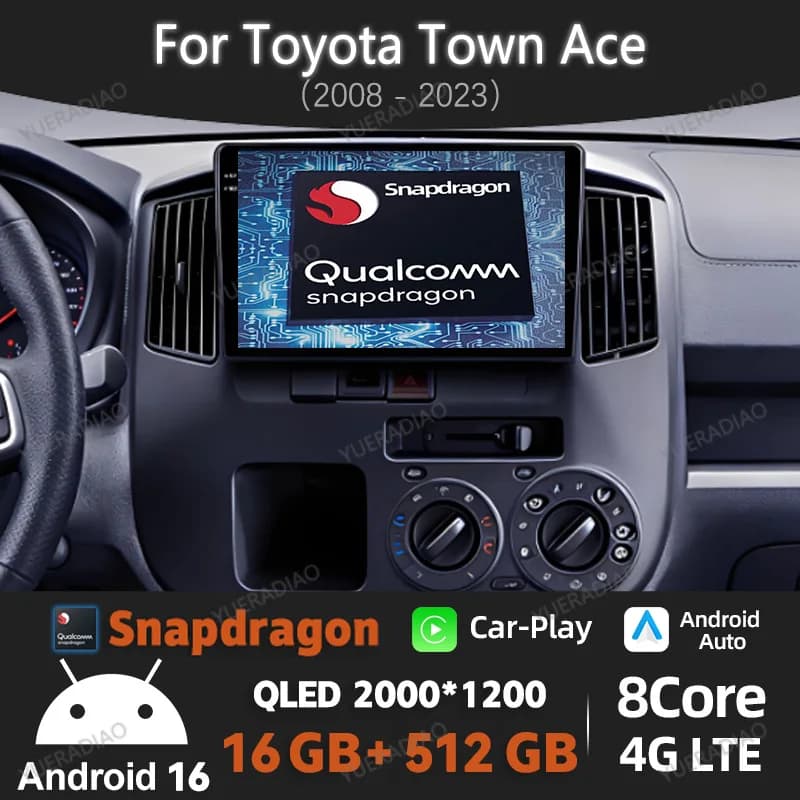Android 16 Car Radio For Toyota Town Ace 2008 - 2023 Multimedia Stereo Video Player Qualcomm Head Unit 2DIN 4G WIFI GPS NAVI BT