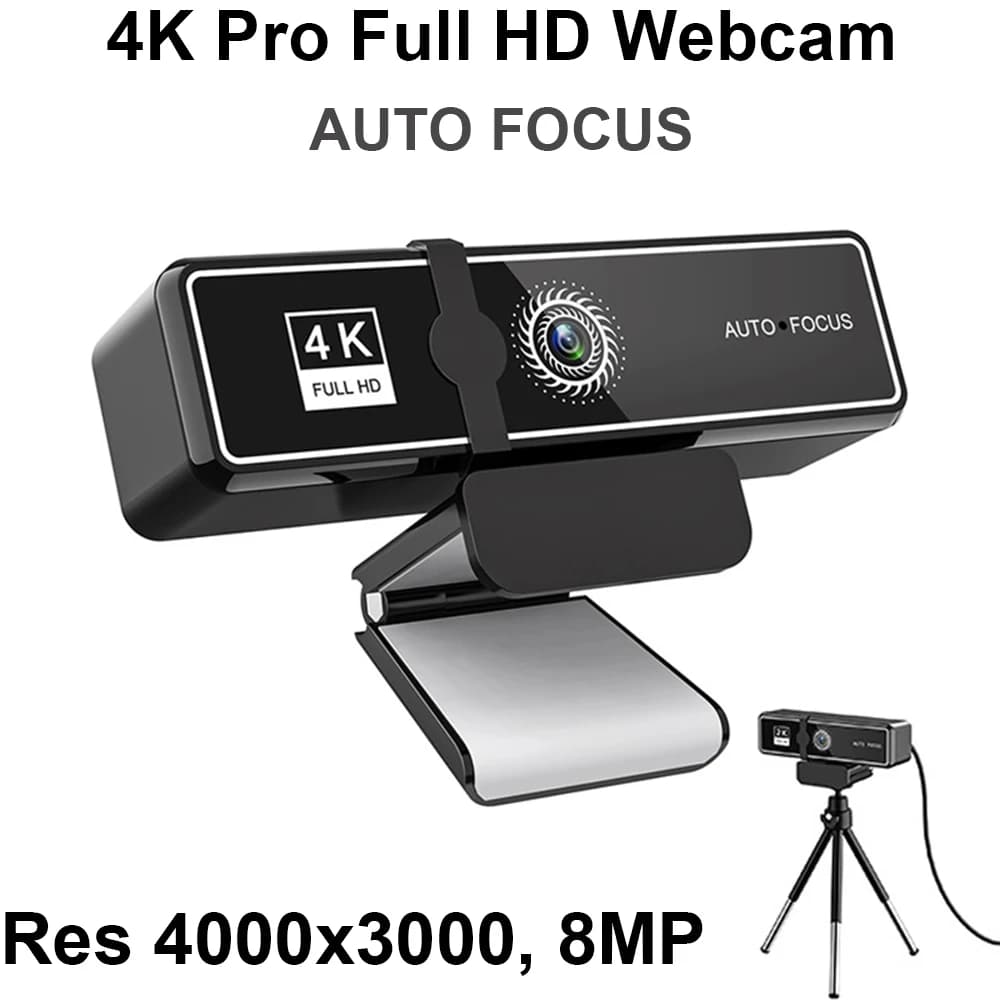 Microfono con messa a fuoco automatica per webcam Full HD 4K Pro per chiamate domestiche Riunioni online Telecamera dal vivo Res 4000x3000 Supporto per webcam da 8 MP