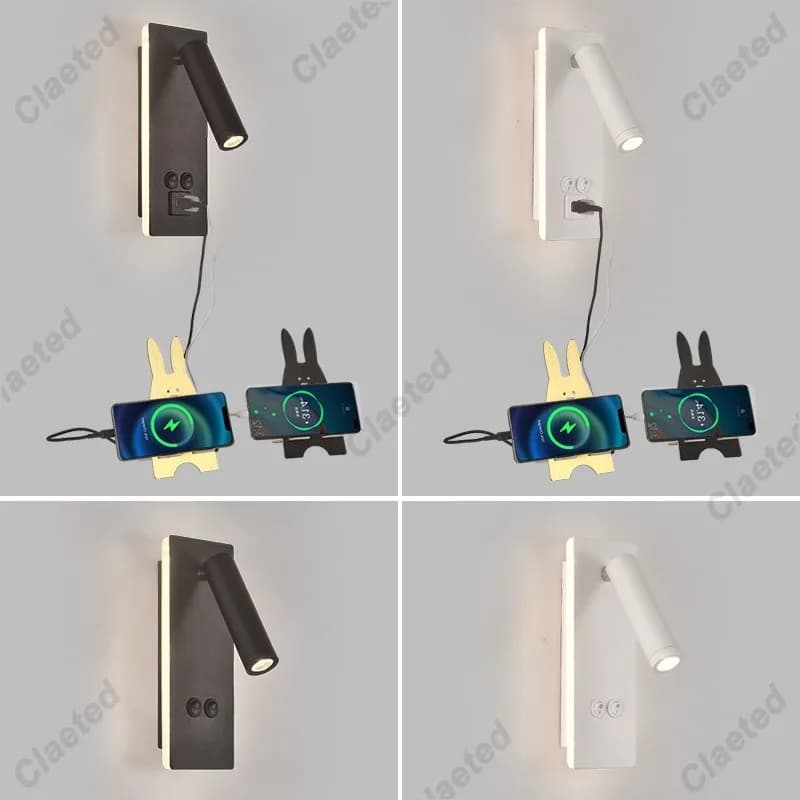 Black and White LED Creative Swivel Wall Lamp Bedside Table Lamp for Rechargeable Bedroom via USB Wall Lamp for Kitchen Living Room