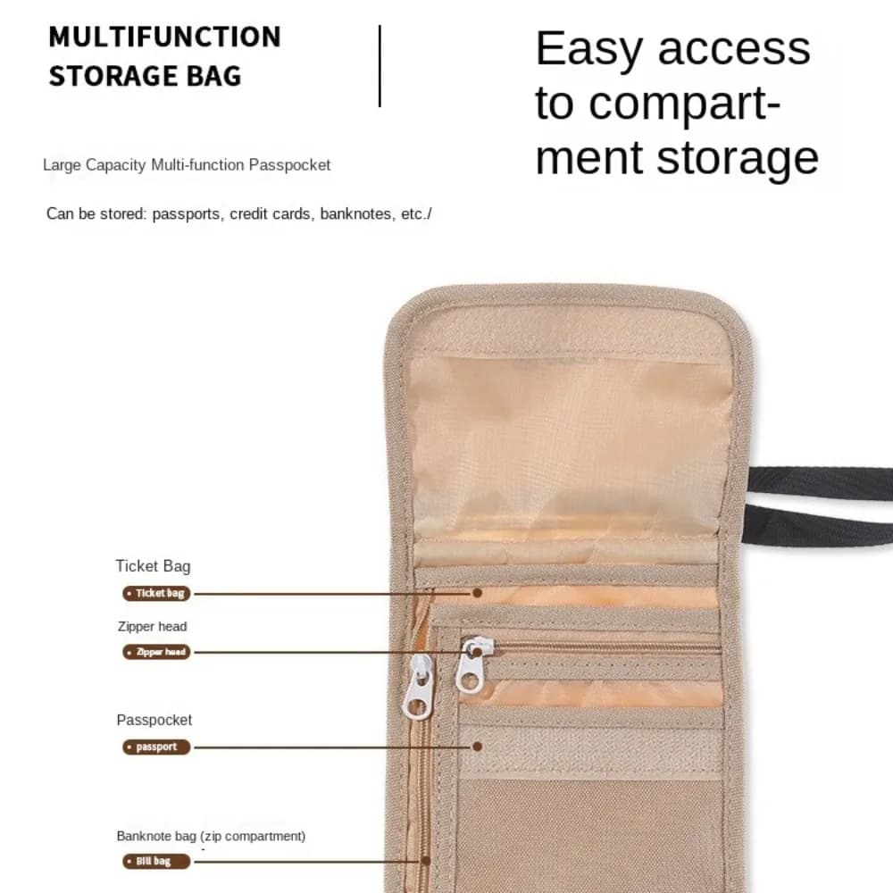 Travel Accessories Travel Wallet Khaki Black Ticket Holder Passport Wallet Nylon Zipper Family Passport Holder ID Document