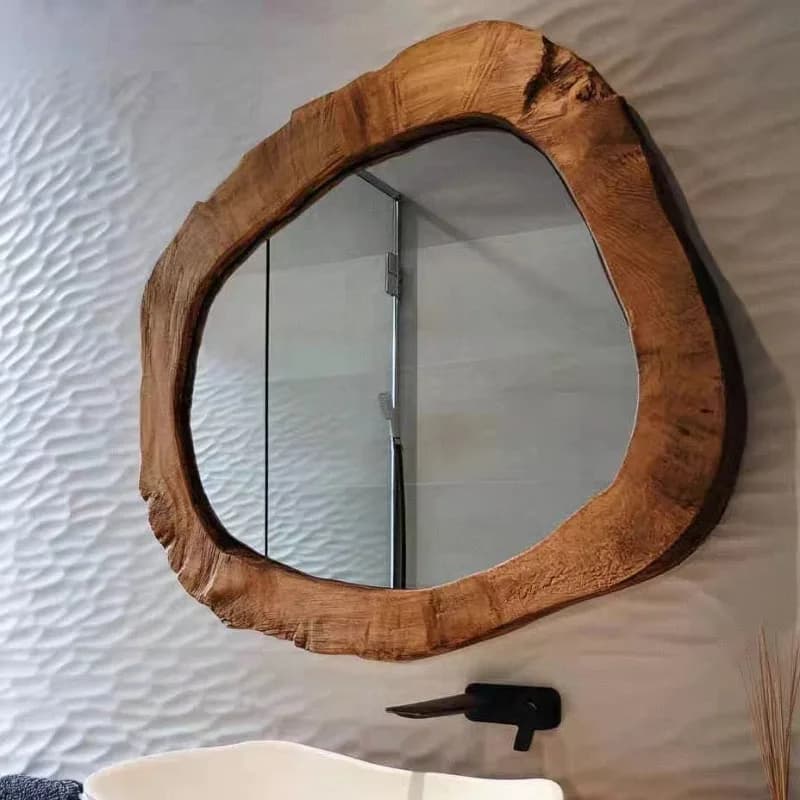 Specchio da bagno a parete irregolare Specchi da toeletta di forma insolita in legno Specchio estetico creativo Specchi da parete decorativi per bagno