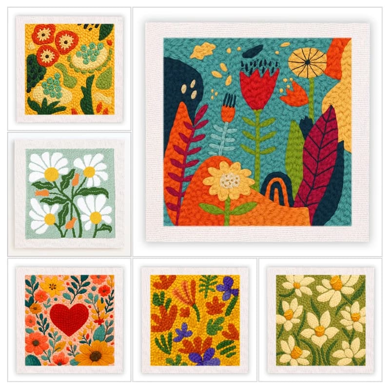 DIY punch needle Cross Stitch Kit Flower Pattern Complete Punch Needle Embroidery Craft Set with Tufted Rug Pads Handcraft Sewin