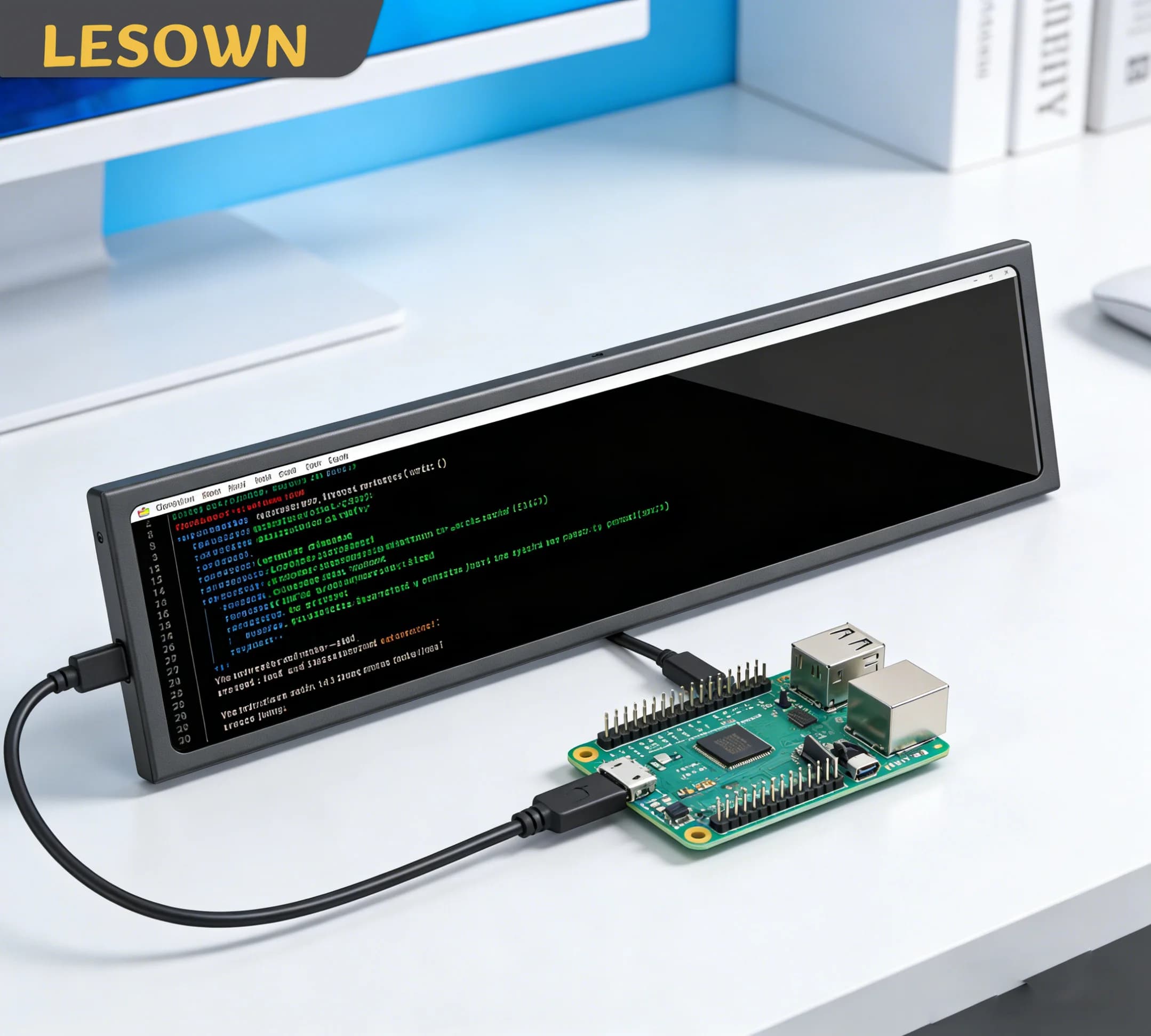 LESOWN Monitor Esterno Portatile Mini da 11,3 Pollici, Display Allungato 440x1920 IPS, Schermo Ausiliario Compatto per Laptop e Raspberry Pi