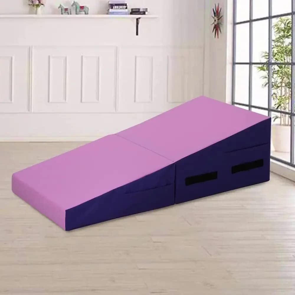 48x24 Inch Foldable Gymnastics Tumbling Mat with Handle, Cheese Wedge Shape, Suitable for Indoor/Outdoor Home Gym, Yoga, and Kid