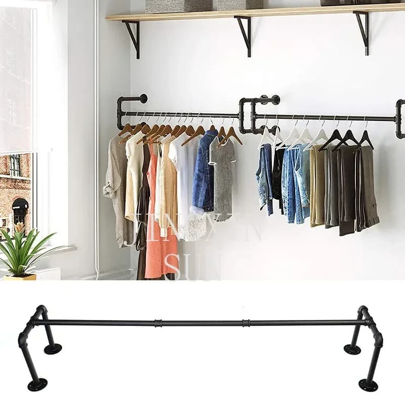 Clothing store wall display rack display hanging pole metal wall mounted clothes hanger Iron pipe display rack
