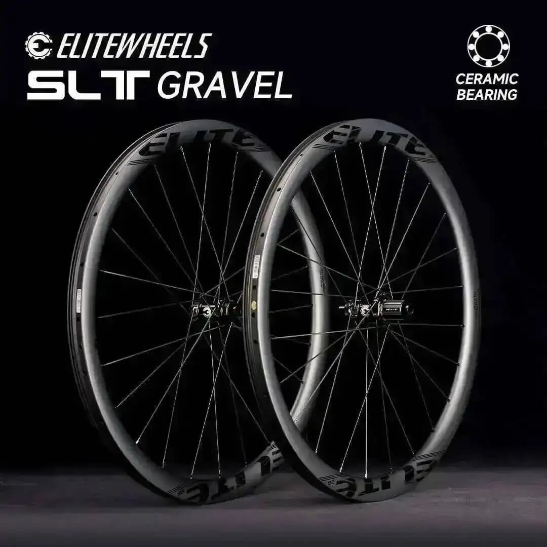 ELITEWHEELS 700C SLT GRAVEL Set di Ruote in Carbonio con Cuscinetti Ceramici, Freni a Disco, Ruote per Ciclocross, Mozzo Center Lock Shimano XDR, Cerchio 35x32mm