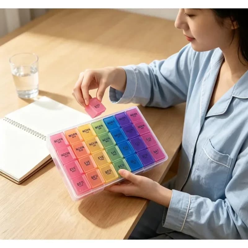 Portapillole con 28 Scomparti, 7 Giorni alla Settimana, in Plastica PP, per Vitamine Commestibili, Pratico Portapillole Colorato
