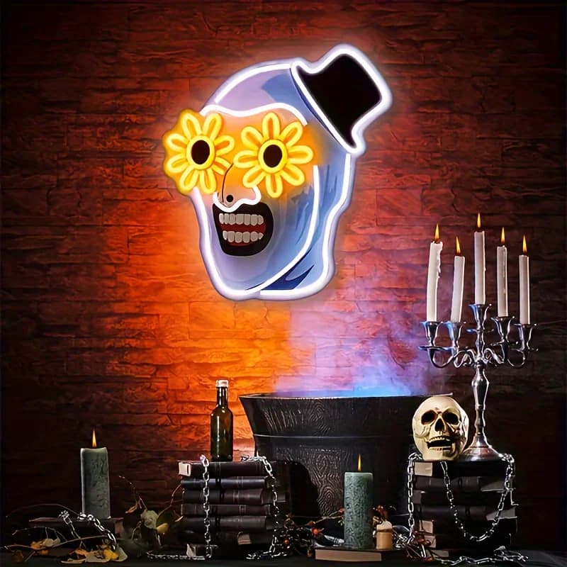 Terrifier Insegna al neon stampata UV Atmosfera di Halloween Luce al neon a LED per parete Camera da letto Festa Sala giochi Uomo Cave Decor Regalo di compleanno