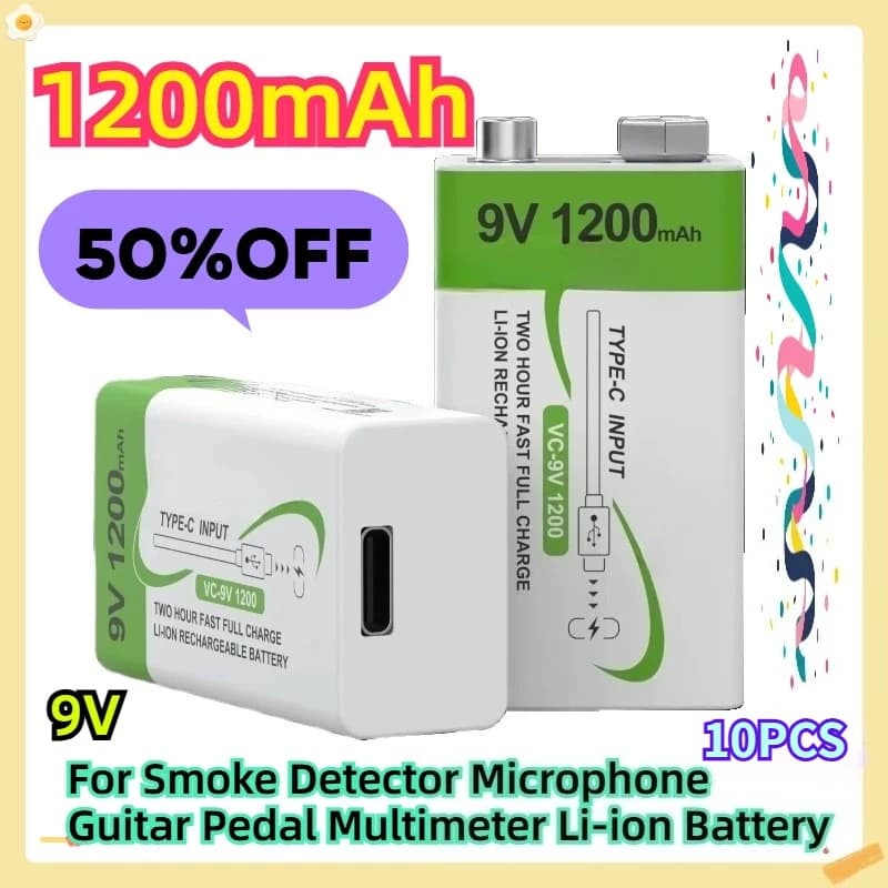 9V 1200mAh 2 pezzi per rilevatore di fumo microfono chitarra pedale multimetro batteria agli ioni di litio
