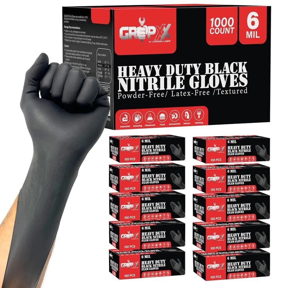 Guanti in Nitrile Nero Resistenti da 6 Mil - Monouso, Senza Lattice e Senza Polvere | Ideale per Meccanici, Preparazione Alimenti, Tatuaggi | Adatto