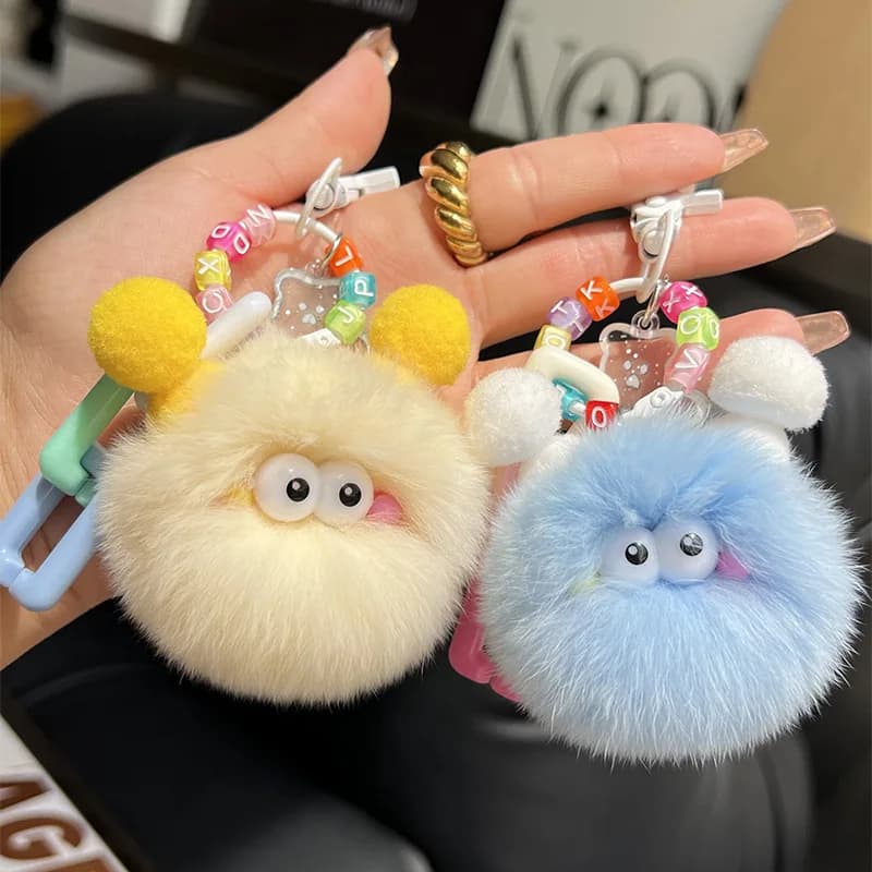 Portachiavi Creativo a Forma di Palline di Carbone, Ciondolo Peluche Carino, Charm per Zaino, Decorazione per Auto, Accessori per Borse