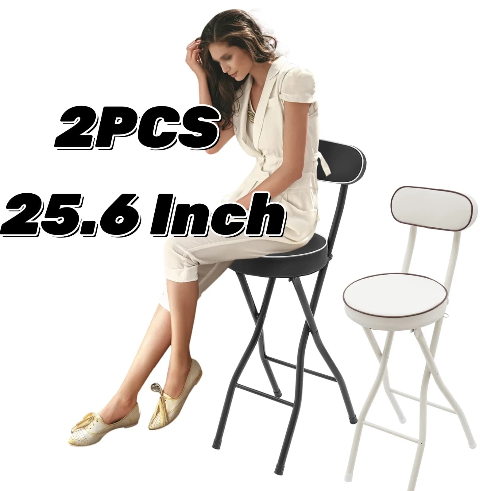 2 Sgabelli Pieghevoli con Schienale, Altezza 25.6 Pollici, Imbottiti e Portatili, in Pelle, per Pesca, Escursionismo, Giardinaggio, Viaggi, Barbecue