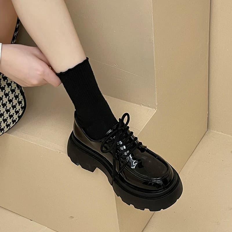 Mary Janes Stile Britannico da Donna, Mocassini Primavera 2024, Scarpe Nere con Suola Spessa Rialzata, Comode e Casual