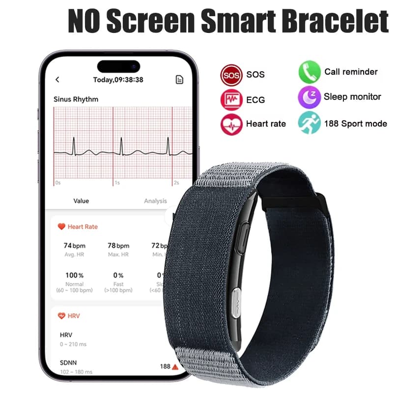 Smart ECG SOS Bracelet for Men and Women, Health Tracker, Cardiac Frequency Monitoring, Blood Oxygen, Sleep, Sports Smartwatch, Fitness Tracker