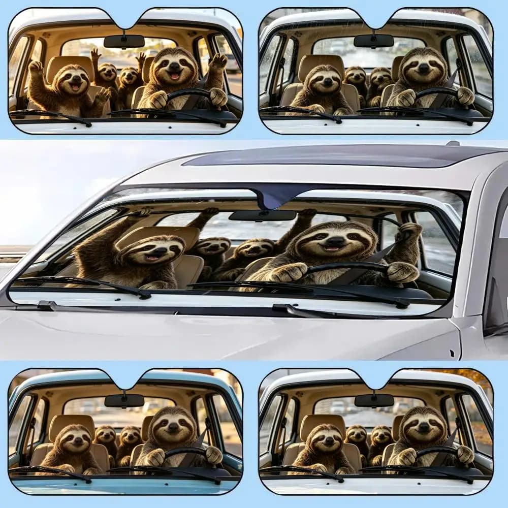 Parasole per auto con pappagallo pigro sul parabrezza | Copertura Parasole Riutilizzabile in Alluminio con Isolamento Termico UV
