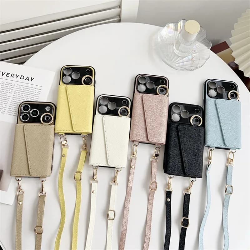 Custodia a tracolla alla moda con specchio e slot per carte, in pelle PU, per iPhone 17 Air 16 Pro Max 15 Plus 14 13 12 11