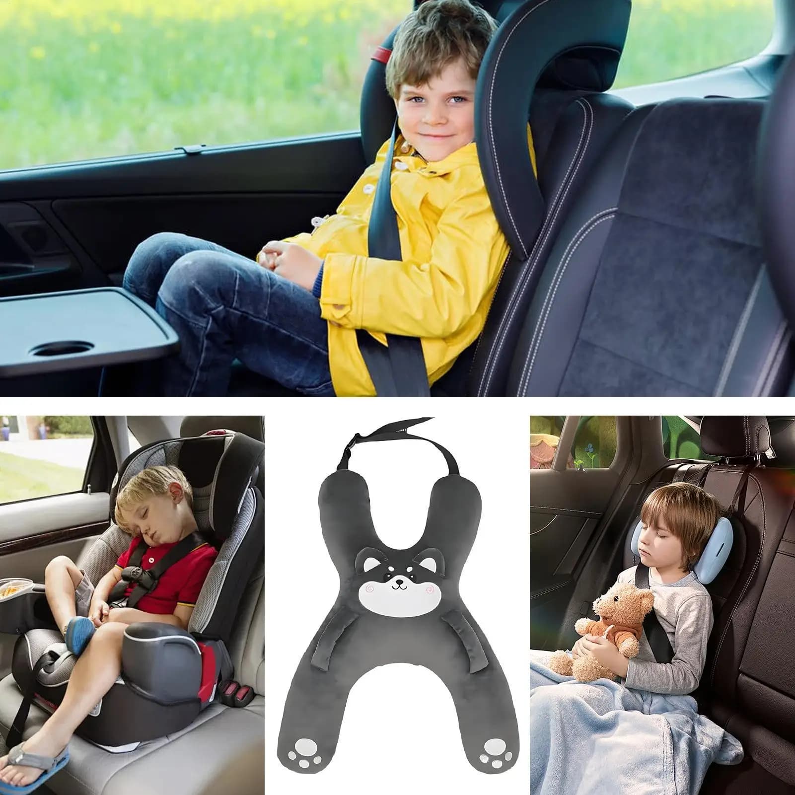 Cuscino per auto per bambini, poggiatesta da viaggio, cuscino per seggiolino auto, morbido cuscino confortevole e traspirante a forma di H per viaggi su strada, ragazzo automobilistico